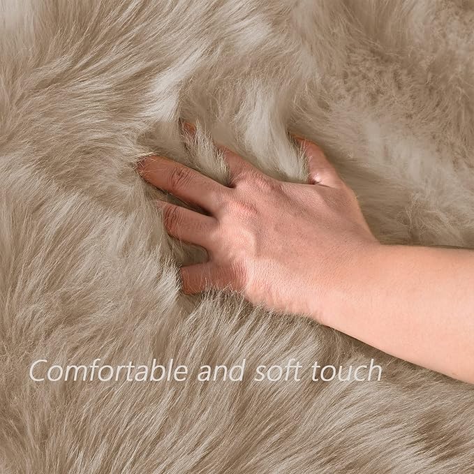 Latepis Light Brown Beige 5X6.7 Faux Fur Rug Fluffy Fuzzy Throw Rugs Washable Shag Plush Rugs for Living Room Bedroom Rug for Dorm Rectangle