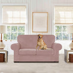 WEERRW Velvet Couch Covers for 2 Cushion Couch Sofa - High Stretch Luxury Velvet Plush 3 Pieces Sofa Slipcovers with Elastic Bottom, Furniture Protector for Pets, Machine Washable, Pink, Medium