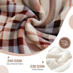 PU MEI Sherpa Fleece Throw Blanket 60" x 80" Reversible Plush Fluffy Large Big Blanket Lattice Flannel Blankets for All Season Use, Beige Stripe
