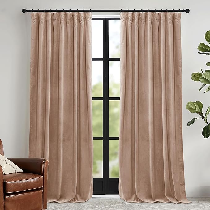 RYB HOME Blush Velvet Curtains 72 inches with Hook Belt, Back Tab