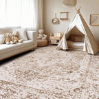 Lofus 5x7 Area Rugs for Living Room, Washable Area Rug, Rugs for Bedroom, Kitchen, Vintage Boho Carpet, Soft Non-Slip, Low Pile Large Area Rug for Office Dining Room, Vintage Beige Brown
