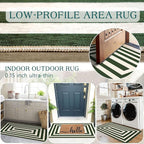 Front Door Mat Indoor Entrance - 2x4.3 Ft Modern Washable Spring Outdoor Door Mat for Layering Porch Rug Non-Slip Green White Geometric Runner Rug for Kitchen Bedroom Laundry Room Porch Decor
