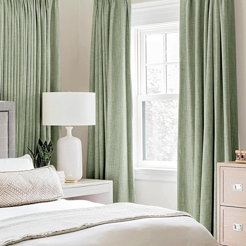 MIULEE 100% Blackout Linen Curtains for Bedroom 52x96 Inches Sage Green