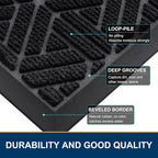 Smiry Front Door Mat Outside Entrance, Heavy Duty Sturdy Natural Rubber Doormat, Trap Dirt and Moisture, Easy Clean Low Profile Mats for Indoor Outdoor Entry, Grid Geometric (47x23, Black)