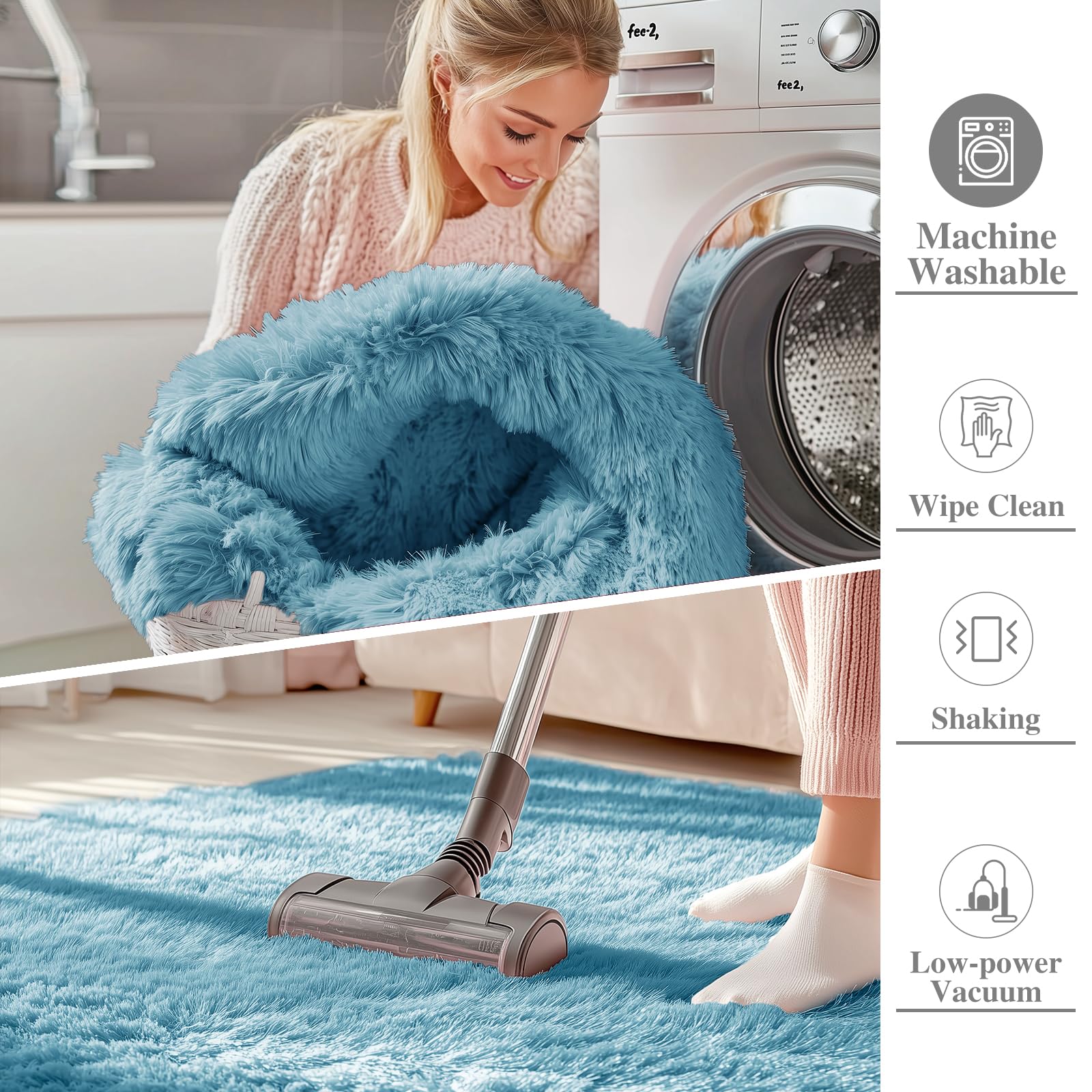 OLANLY 2x6 Machine Washable Runner Rugs for Hallway, Soft Fluffy Shaggy Bedside Rugs for Bedroom, Living Room, Indoor Floor Carpet for Kids Girls and Boys, Home Decor Aesthetic, Slate Blue