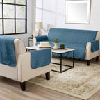 Great Bay Home Reversible Sofa Cover - Washable Slipcover Furniture Protector with Elastic Straps - Perfect for Kids & Pets - Quilted & Stitched Detail (Smoke Blue/Ivory)