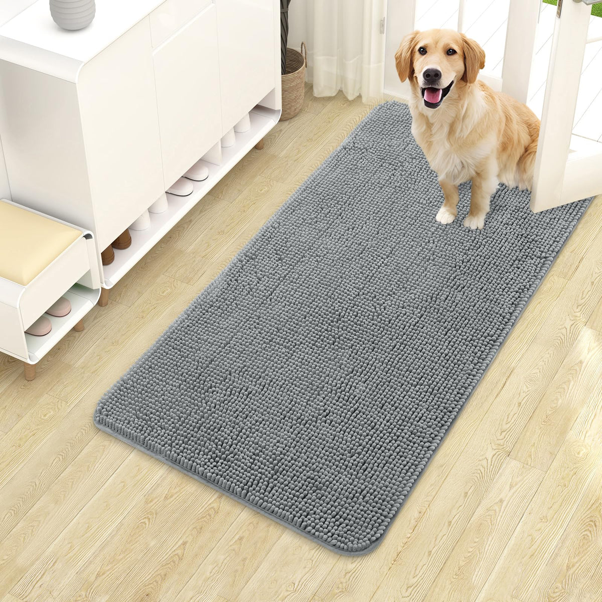 OLANLY Dog Door Mat for Muddy Paws 40x24, Super Absorbent Chenille Mud Mat