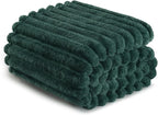 Exclusivo Mezcla Queen Size Flannel Fleece Blanket, Super Soft Striped Jacquard Bed Blanket, Lightweight Fuzzy Cozy for All Seasons, 90x90 Inches, Forest Green