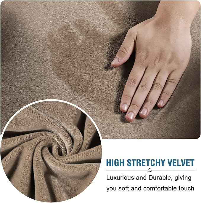 H.VERSAILTEX Real Velvet Plush 3 Piece Stretch Sofa Covers Couch Covers for 2 Cushion Couch Loveseat Covers Width Up to 72 Inch Feature Thick Soft Stay in Place (Medium Sofa, Camel)