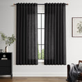 Vintage Black Linen Curtains 63 Inch Length for Living Room Light Filtering Semi Sheer Curtain Back Tab and Rod Pocket Privacy Luxury Gothic Vintage Decor Drapes for Bedroom Office 52x63, 2 Panels