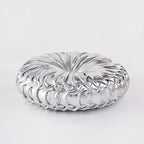 HIG Set of 2 Silver Metallic Leather Decorative Round Pleated Throw Pillows