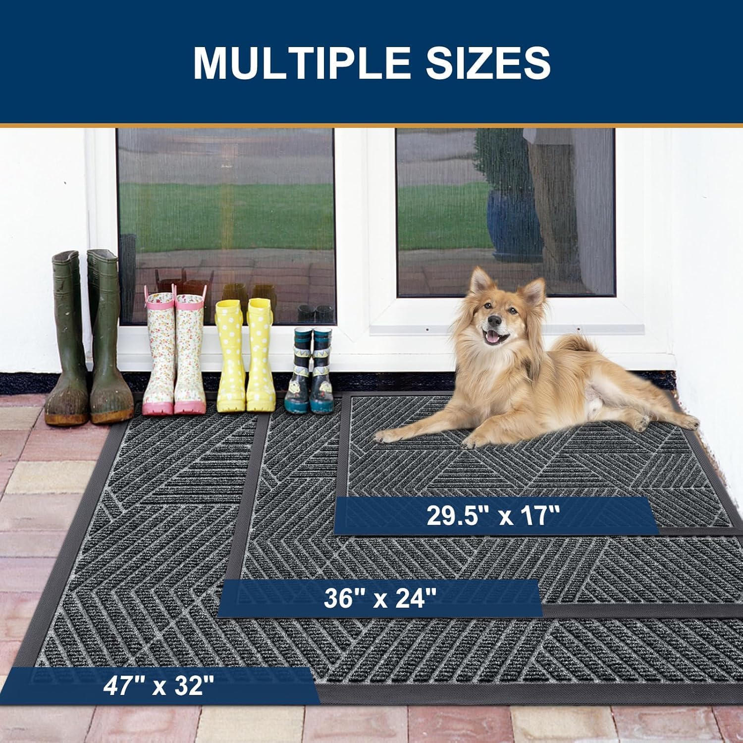 Smiry Front Door Mat Outside Entrance, Low Profile Rubber Doormat, 59x23
