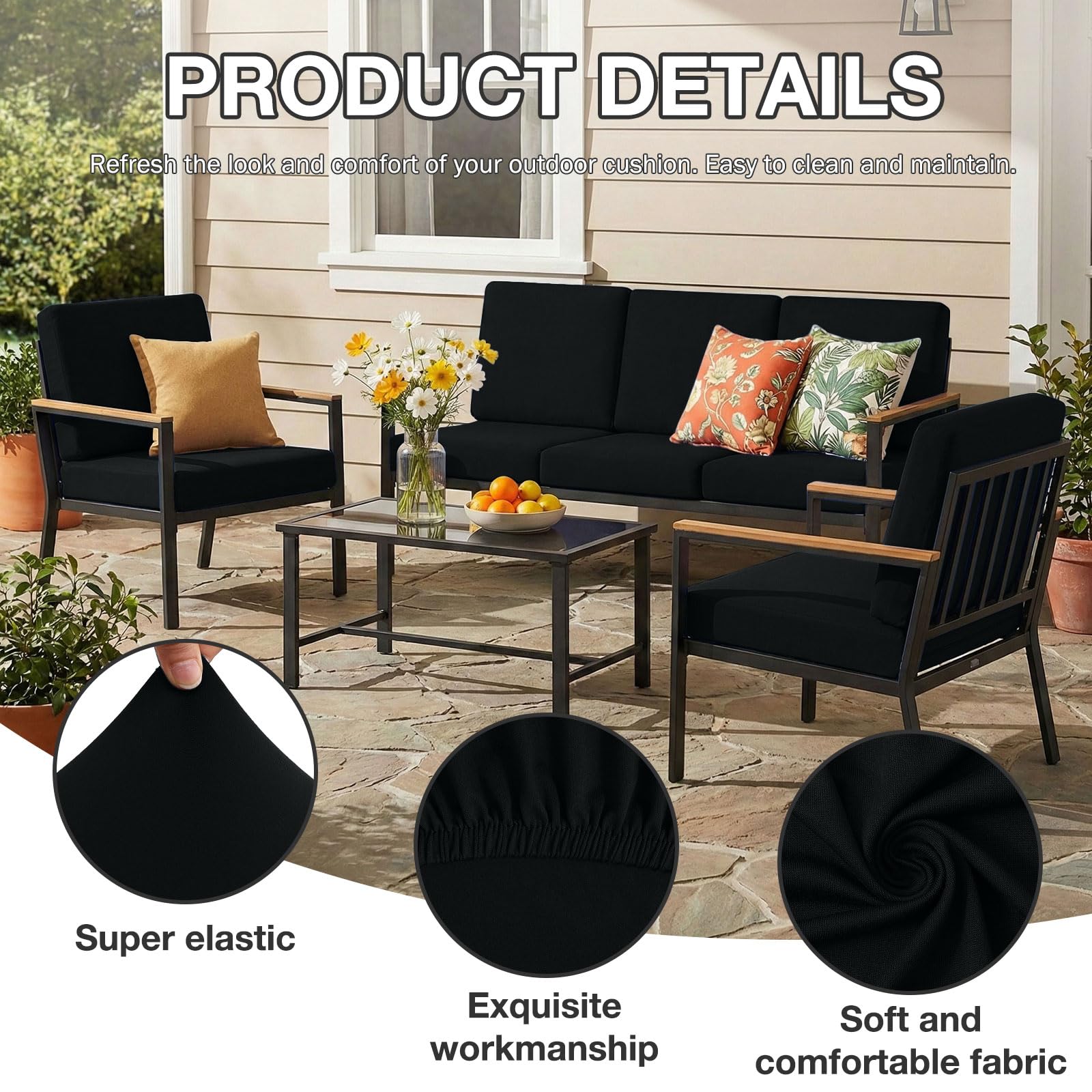 hyha 8Pcs Patio Cushion Covers, Stretch Outdoor Couch Cushion Covers