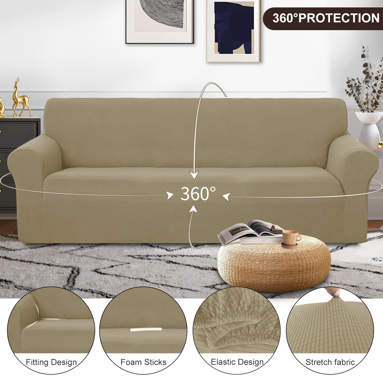U-NICE HOME Oversized Stretch Couch Cover Slipcover, Sand