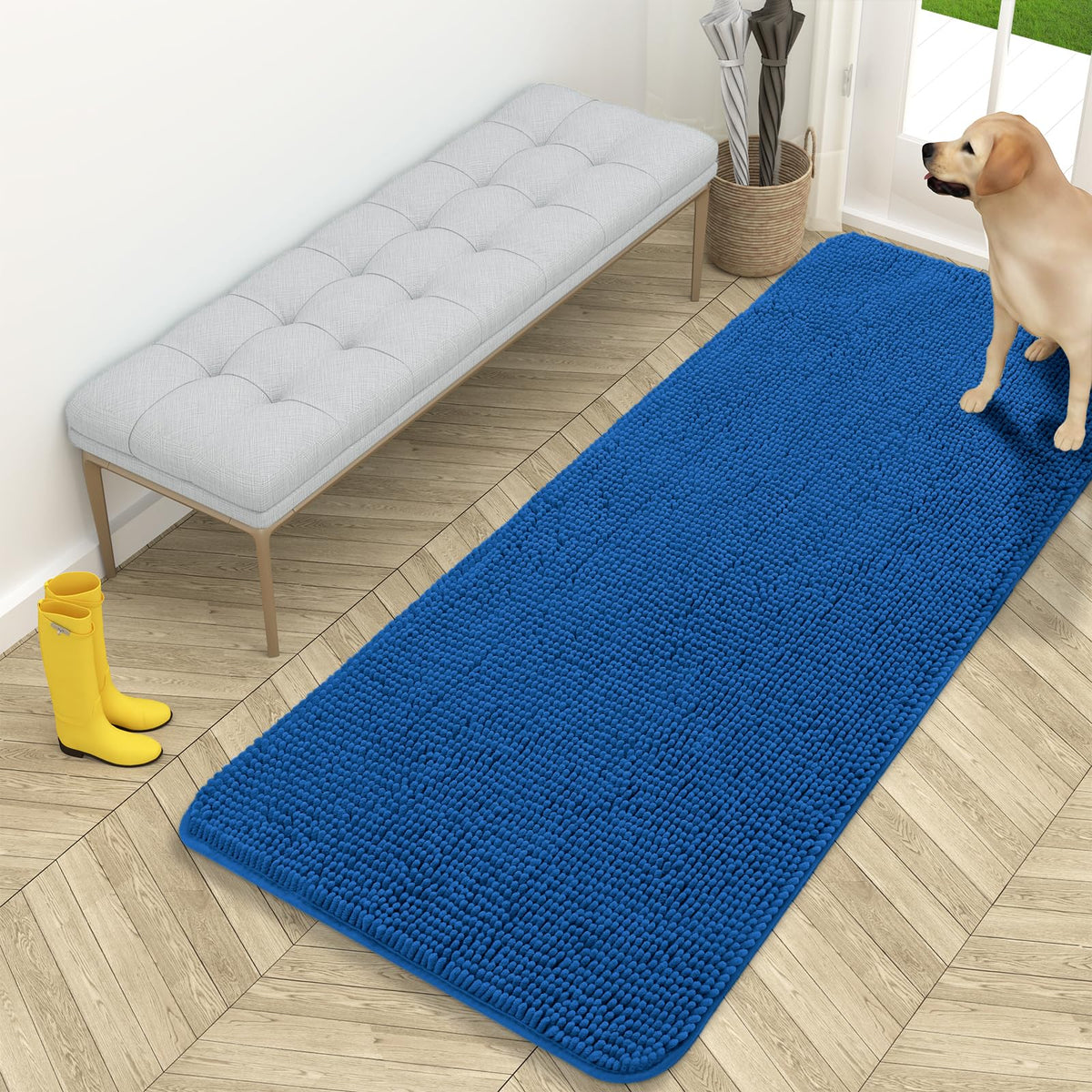 OLANLY Dog Door Mat for Muddy Paws 59x24, Super Absorbent Chenille Mud Mat