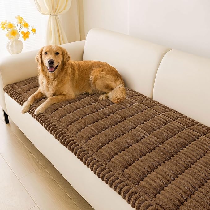 hyha Couch Covers for Dogs Washable, Non Slip Plush Dog Sofa Protectors, Fuzzy Pet Couch Covers for 3 Cushion Sofa Pet Friendly (Brown, 27.6" x 47")