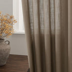 Nanspring Dark Taupe Linen Sheer Curtains 54 Inch Length 2 Panel Set Back Tab Rod Pocket Semi Sheer Light Filtering Short Curtain Soft Elegant Aesthetic Small Window Drapes for Bathroom 52x54