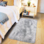 Fluffy Small Rug for Bedroom 2x3 Feet, Shag Soft Area Rug, Tie Dye Grey