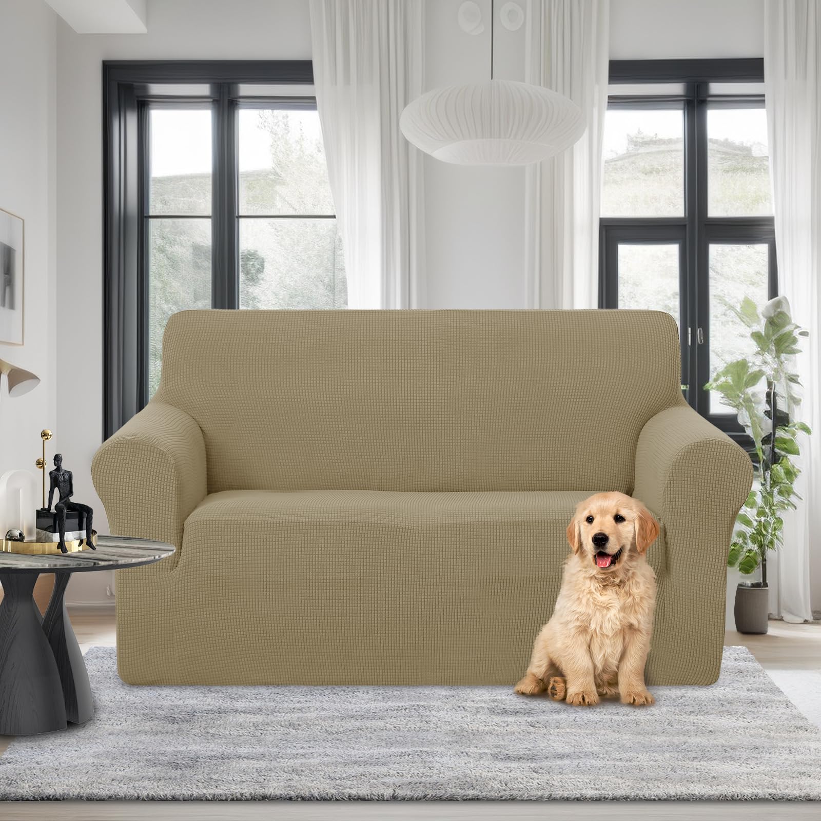 U-NICE HOME Loveseat Cover Stretch Couch Cover Sofa Slipcover, Sand