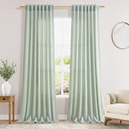 Extra Long Aqua Green Linen Curtains 120 Inch for Living Room 2 Panels Set Rod Pocket Back Tab Light Filtering Semi Sheer Linen Window Drapes Privacy High Ceiling Drapes for Farmhouse 52x120