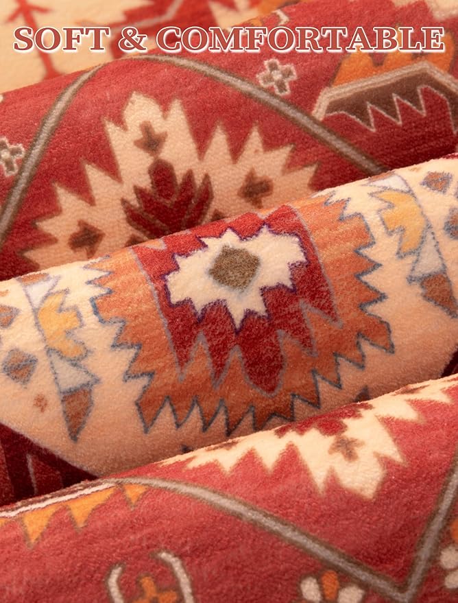 SERISSA Boho Washable Runner Rug, 2x5 Rug Runner Non-Slip Vintage Red Hallway Kitchen Runner Rug Ultra Soft Print Distressed Floor Carpet Runner for Bedroom Bathroom Laundry Living Room