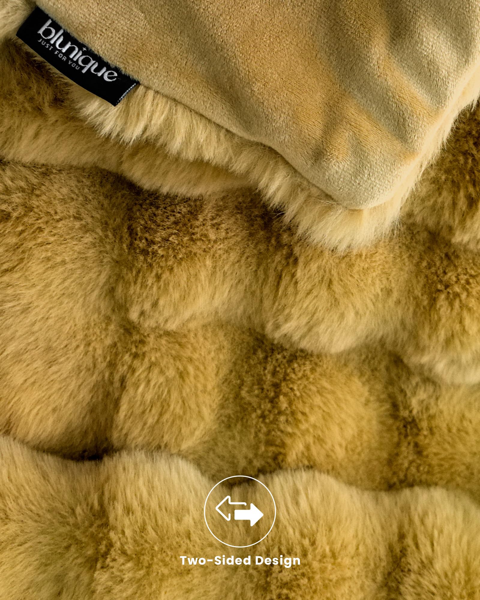 blunique Ultra Soft Cozy Faux Fur Throw Blanket, Fuzzy Plush Thick Bubble Blanket, Oversize Luxury Fluffy Blanket for Couch, Sofa, Bedroom, and Living Room,50x60 Inches, Dark Yellow