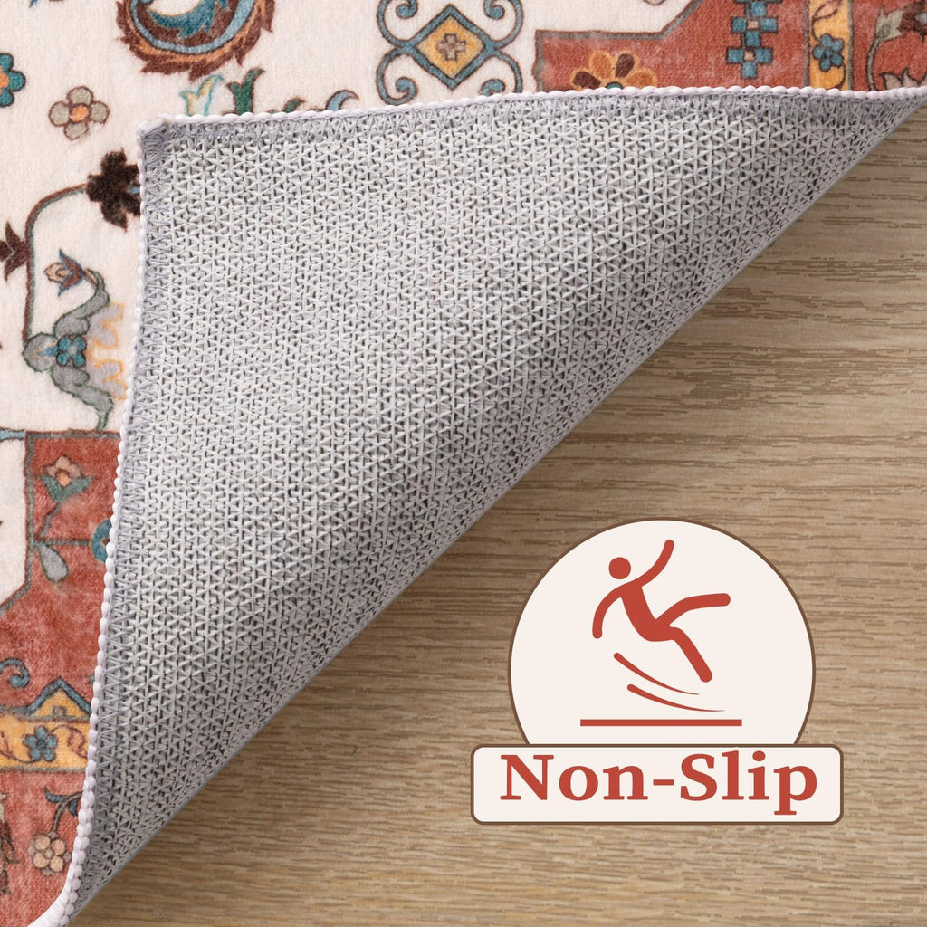 SERISSA 5x7 Washable Non Slip Boho Area Rug for Living Room，Orange