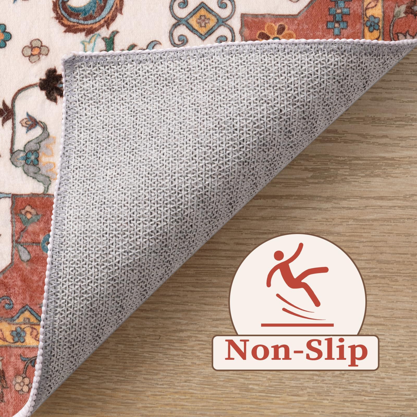 SERISSA 5x7 Washable Non Slip Boho Area Rug for Living Room，Orange