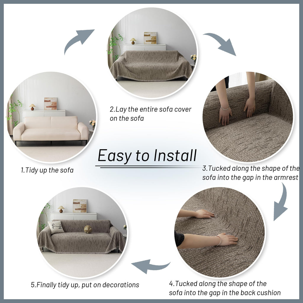 MYSKY HOME Couch Covers for 2 Cushion Couch Sofa, Chenille L Shape Sectional Couch Cover - Pet-Friendly, Machine Washable, Non-Slip Sofa Protector for Dogs, Kids, 71"x118", Sand