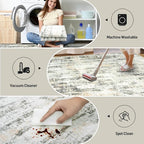 6x9 Area Rugs Washable Rug: Large Modern Abstract Living Room Rug Soft Anti-Skid Thin Carpet Indoor Floor Non-Shedding Carpets for Bedroom Dining Room Farmhouse Nursery Home Office Grey Brown
