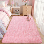 OLANLY Area Rugs for Living Room Bedroom, Machine Washable 4x5.9 ft Soft Fluffy Shaggy Bedside Rug, Indoor Floor Carpet for Kids Girls and Boys, Dorms, Nursery Rooms, Home Decor Aesthetic, Pink