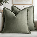 MIULEE Linen Fringe Decorative Throw Pillow Covers Light Olive Green 18x18