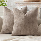 MIULEE Pack of 2 Couch Throw Pillow Covers 18x18 Inch Light Khaki Boho Accent Decorative Pillow Covers Soft Chenille Farmhouse Taupe Cushion Covers for Home Decor Bed Sofa Living Room