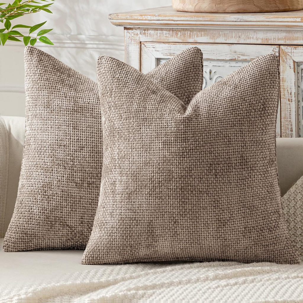 MIULEE Decorative Couch Throw Pillow Covers 18x18 Inch Light Khaki 2 Pack