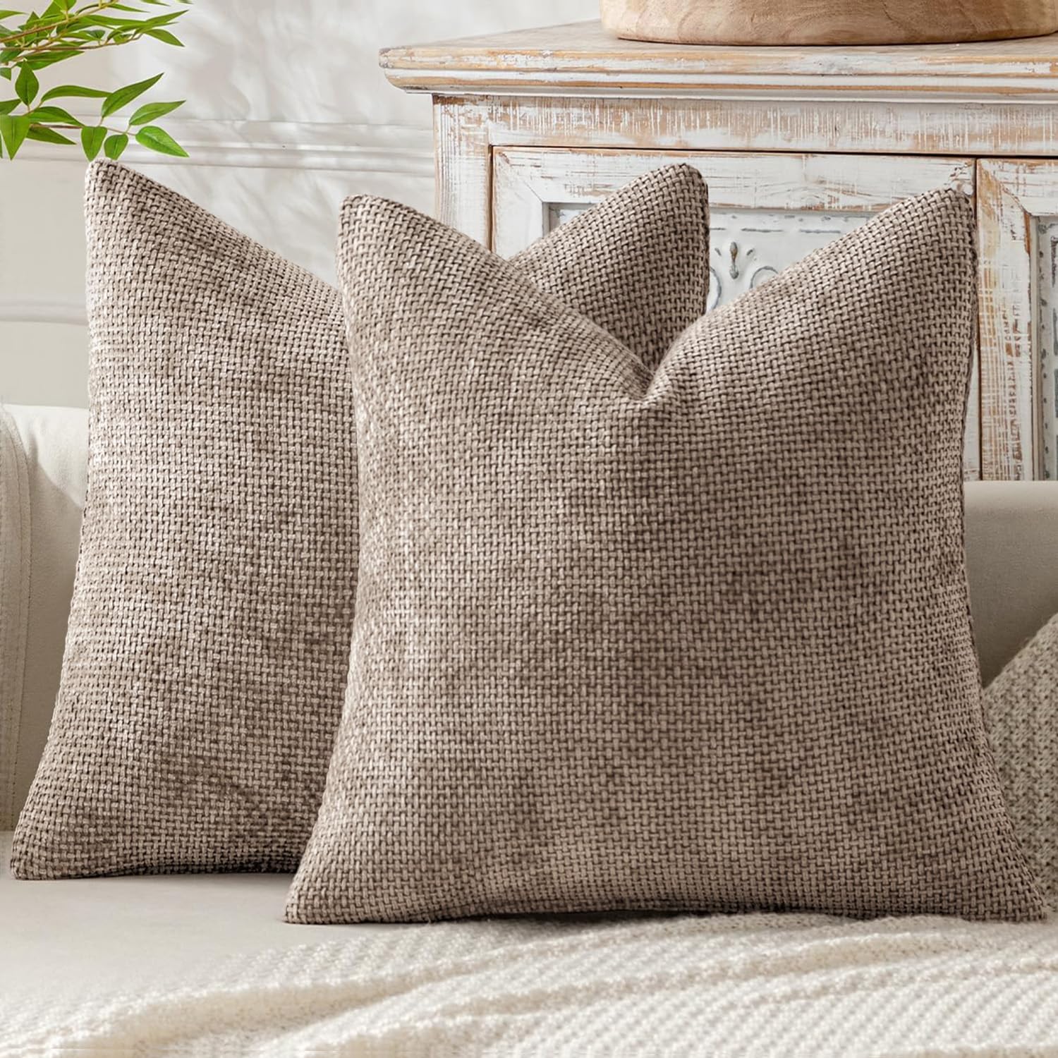 MIULEE Decorative Couch Throw Pillow Covers 18x18 Inch Light Khaki 2 Pack