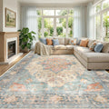 RELEANY Washable Area Rug, Large 9'x12', Blue/Orange/Red