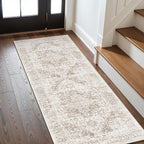 2x6 Washable Hallway Runner Rug - Non Slip Kitchen Runner Rugs with Rubber Backing Vintage Low-Pile Carpet Runners for Entryway Dining Room Laundry Room Home Decor (Cream/Camel)