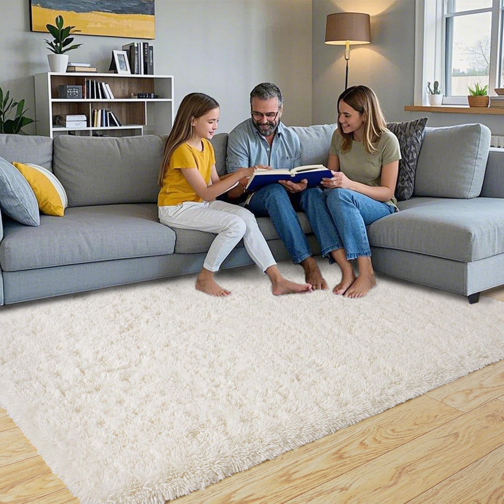 Pionblank Fluffy Area Rug for Bedroom 4x6, Indoor Plush Carpet, Cream White