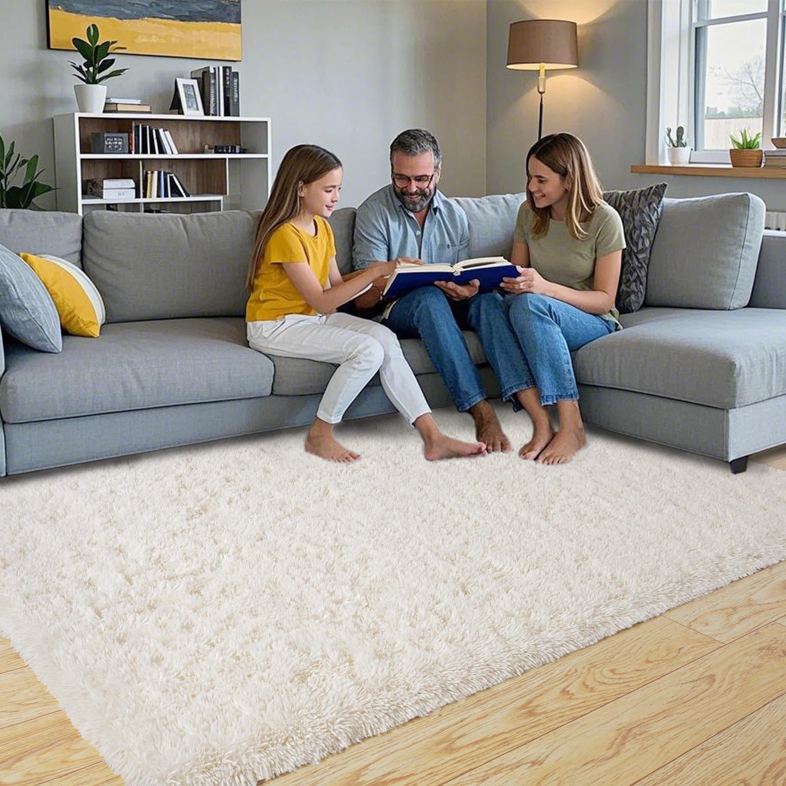 Pionblank Fluffy Area Rug for Bedroom 4x6, Indoor Plush Carpet, Cream White