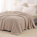 Whale Flotilla Queen Size Fuzzy Fleece Blanket for Bed, 90x90 Inch Fluffy Warm Soft Jacquard Blankets for All Season, Lightweight and Cozy, Camel