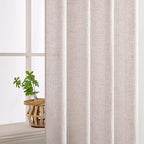 MIULEE Natural White Linen Curtains 63 Inch Length 2 Panels for Bedroom Living Room, Soft Thick Linen Textured Kitchen Window Drapes Semi Sheer Light Filtering Back Tab Rod Pocket Burlap Look Decor