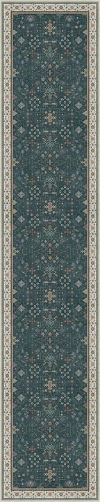 Hazo Haus Vintage Dark Green 2x10 Hallway Runner Rug - Modern Boho Eclectic Floral Pastel, Washable Low Pile Non-Slip Extra Long Runner Rugs for Kitchen, Bedroom