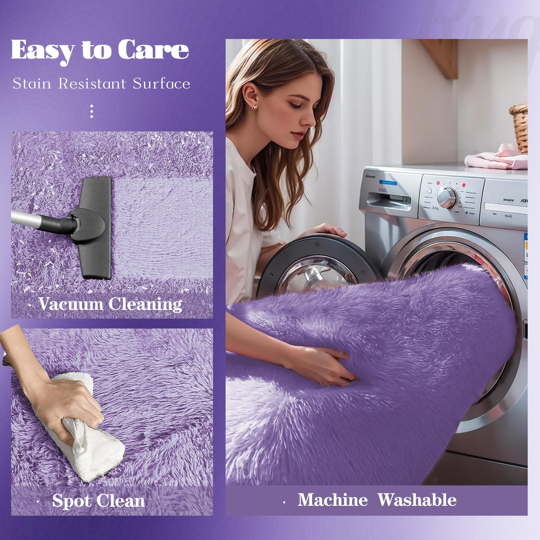 8x10 Area Rugs for Living Room: Fluffy Shag Soft Washable Rug Large Fuzzy Plush Indoor Carpet for Bedroom Nursery Playroom Kids Girls Boys Room (Purple, 8'x10')