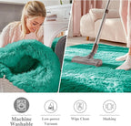 OLANLY Teal Green Round Rugs for Bedroom - Machine Washable, 4 ft Circle Area Rugs for Living Room, Soft and Fluffy Shaggy Carpet for Teen Girl and Boys, Nursery Rooms, Dorms, Home Decor Aesthetic