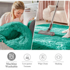 OLANLY Teal Green Round Rugs for Bedroom - Machine Washable, 4 ft Circle Area Rugs for Living Room, Soft and Fluffy Shaggy Carpet for Teen Girl and Boys, Nursery Rooms, Dorms, Home Decor Aesthetic