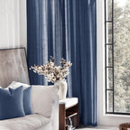 Navy Blue Curtains 92 inch Length for Bedroom Back Tab Light Filtering Semi Sheer Blue Living Room Curtains Linen Cotton Textured Indigo Blue Drapery Panel Modern Farmhouse Aesthetic Decor Dark Blue