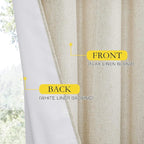 NICETOWN Natural Linen 100% Blackout Curtains 120 inches Length 2 Panels Set with Thermal Insulated Liners, 52" Width, Farmhouse Style Extra Long Window Draperies for Patio Sliding Glass Door