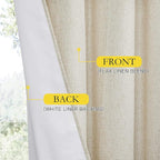 NICETOWN 100% Blackout Natural Linen Curtains 95 inches Length for Dining Room, 2 Panels Set, 62" Wide, Farmhouse Style Room Cooling Window Draperies with Thermal Insulated Liners