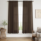Chocolate Linen Curtains 72 Inch Long for Living Room Bedroom Lightweight Door Drapes 2 Panels Set, Semi Sheer Light Filtering Back Tab or Rod Pocket Curtain,52x72