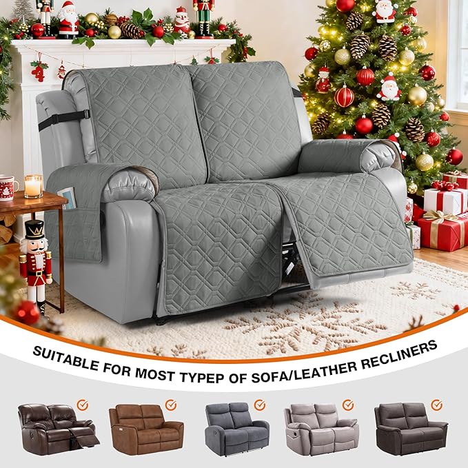 VANSOFY Waterproof Recliner Loveseat Covers Washable, Gray,2 Seater